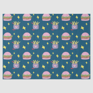 Mousseline Burger rose mignon et Motif Fries papier