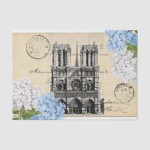 Mousseline Carte postale Notre Dame Paris Blue Flower Papier