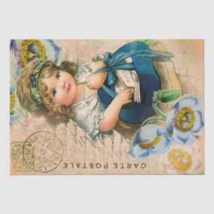 Mousseline Carte Postale vintage Baby Girl Decoupage Papier T