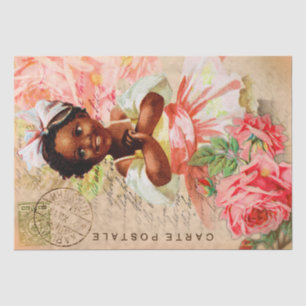 Mousseline Carte Postale vintage Baby Girl Decoupage Papier T