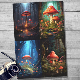 Mousseline Champignons en forêt Collage 1 papier décolpage