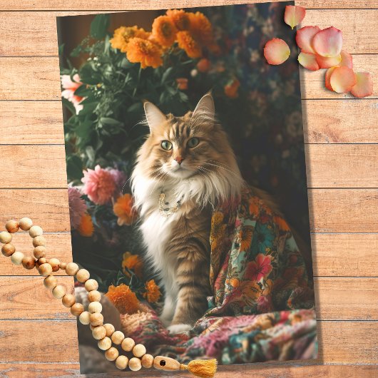 Mousseline Chat Boho en Floral 2 Papier Découpage