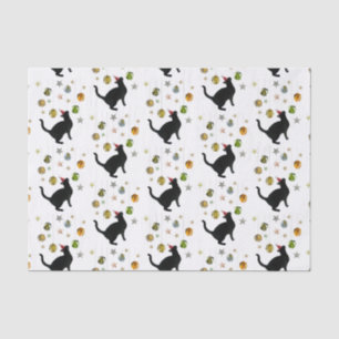Mousseline Chat noir avec décorations étoilées Papier Tissu