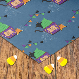 Mousseline Chat noir et Cupcake Blue Halloween Tissu Papier