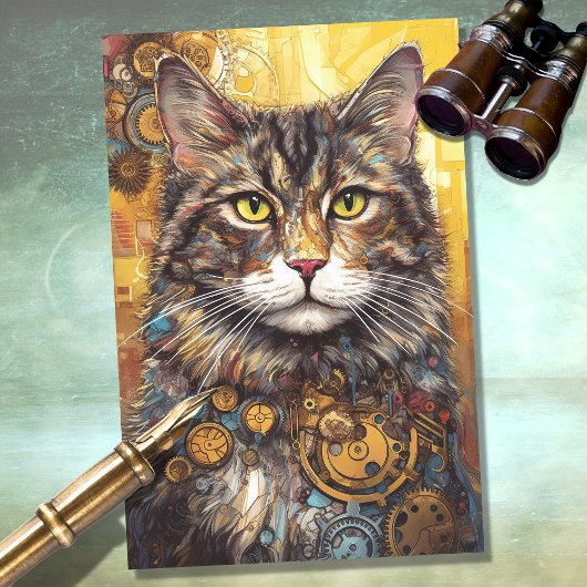 Mousseline Chat Steampunk 1 papier découpage