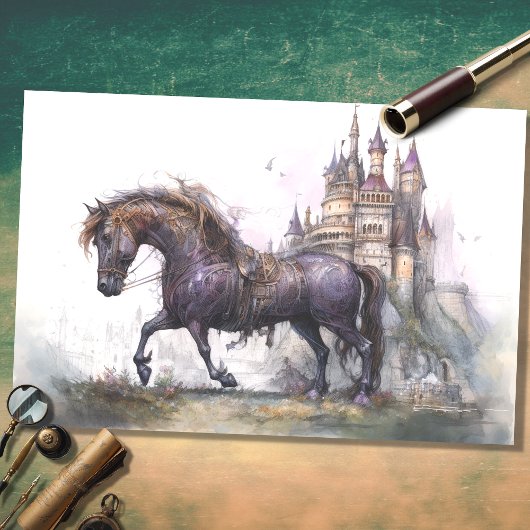 Mousseline Cheval avec Castle Steampunk 2 Découpage Papier