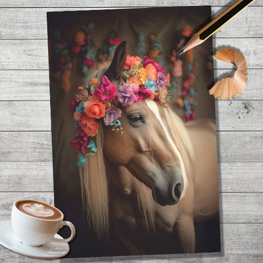 Mousseline Cheval avec décorations florales 2 papier découpag