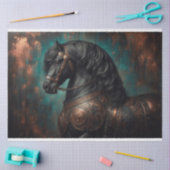 Mousseline "Cheval friésien en armure" Découpage Papier de ti (Artisanat)