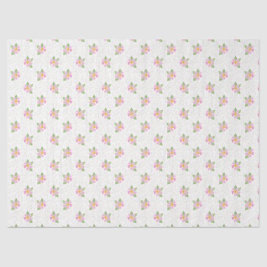 Mousseline Chic Roses de chien rose sur papier de tissus blan (Recto)