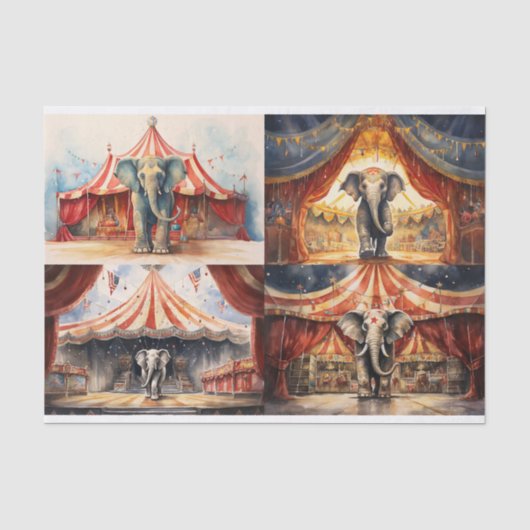 Mousseline Circus Elephant Collage 1 papier décolpage (Recto)
