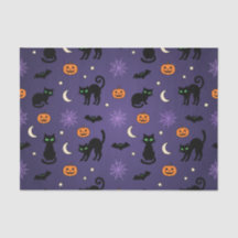Citrouille Chat Noir Violet Papier Tissu Halloween