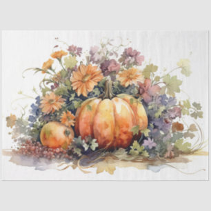 Mousseline Citrouilles et fleurs 2 papier décolpage