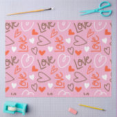 Mousseline Coeurs d'Amour Scribblés Papier Tissu (Artisanat)