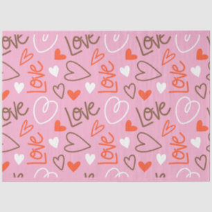 Mousseline Coeurs d'Amour Scribblés Papier Tissu