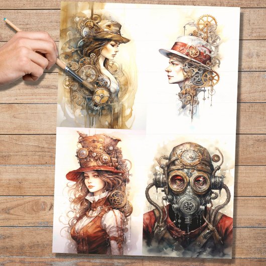 Mousseline Collage Steampunk 1 papier décolpage