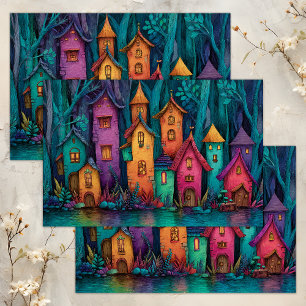 MOUSSELINE COLORÉ FAIRY VILLAGE DÉCOUPAGE TISSUE PAPIER