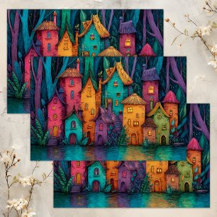 MOUSSELINE COLORÉ FAIRY VILLAGE DÉCOUPAGE TISSUE PAPIER