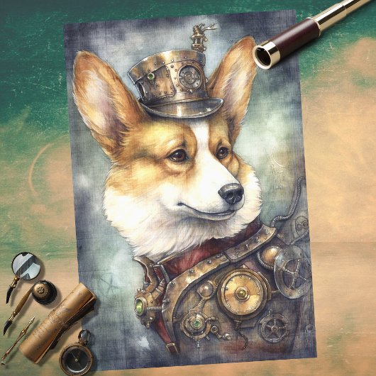 Mousseline Corgi Steampunk 2 papier découpage