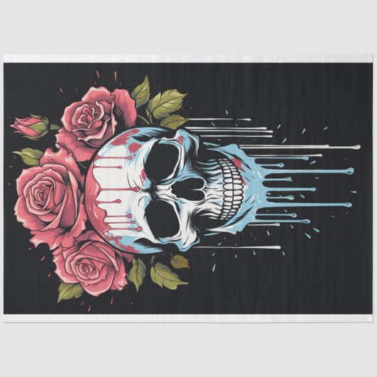 Mousseline Crâne avec Roses à goutte 2 découpage papier (Recto)