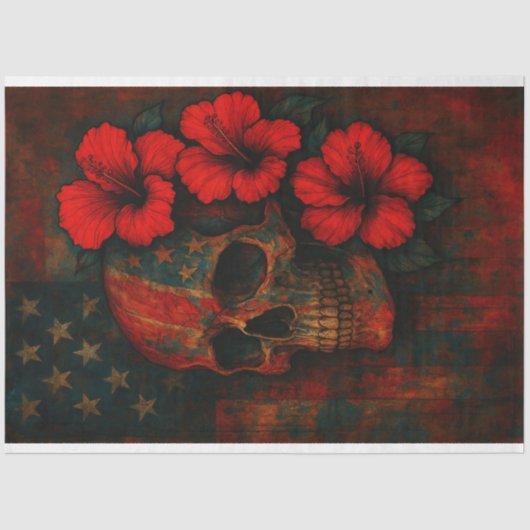 Mousseline Crâne et fleurs sur papier découpage drapeau (Recto)