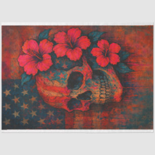 Mousseline Crâne et Hibiscus sur le papier découpage rouge dr