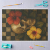 Mousseline Crâne et Hibiscus sur papier découpage de tableau  (Artisanat)