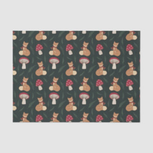 Mousseline Cute Cosy Fox avec champignons, vert. Papier Mouss