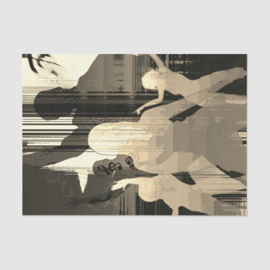 Mousseline Danse Filles Sepia Découpage Moderne Papier Tissu (Recto)