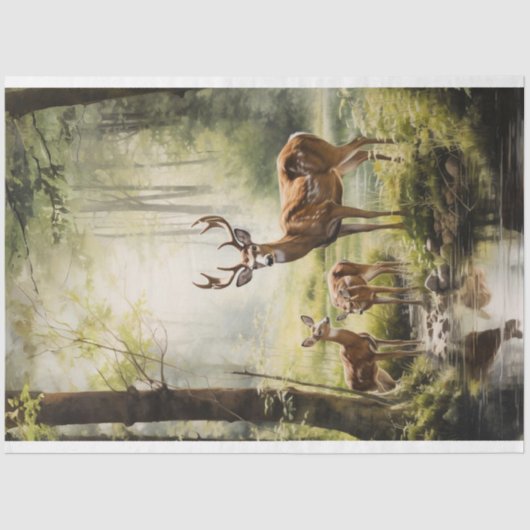 Mousseline Découpage Cerf en papier avec bébé dans les bois (Recto)