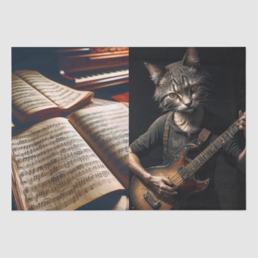 Mousseline Découpage - Guitare de chat et musique - Papier de (Recto)