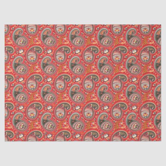Mousseline Découpage papier de tissus - Abstrait Paisley Red (Recto)