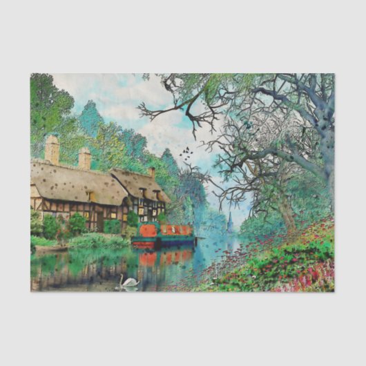 Mousseline Découpage paysage, papier de tissus (Recto)