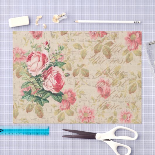 Mousseline Découpage Rose antique & papier de tissus rose & c (Artisanat)