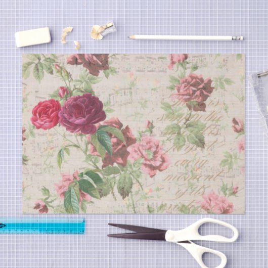 Mousseline Découpage Rose antique & papier de tissus rose fon (Artisanat)