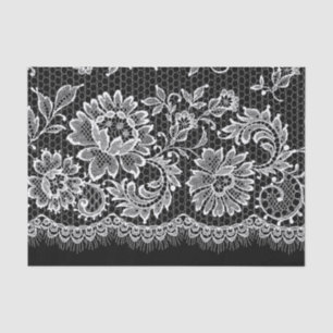 Mousseline Dentelle blanche sur le noir - papier de tissus