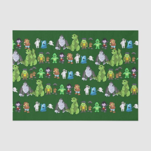 Mousseline Dix Petits Monstres Papier Tissu (Vert) (Recto)