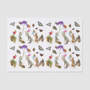 Mousseline Écureuils, fleurs et papillons Papier de tissus