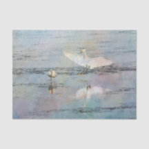 Egret neigeux Aquarelle Papier Tissu