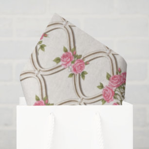 Mousseline Élégant papier à motifs floraux roses et treillis