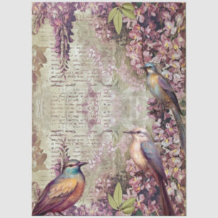 Mousseline Élégant Papier Lavande Wisteria & Oiseaux Inspiré 