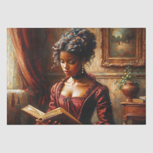 Mousseline Élégant Victorian Black Lady Lecture Tissu Papier (Recto)