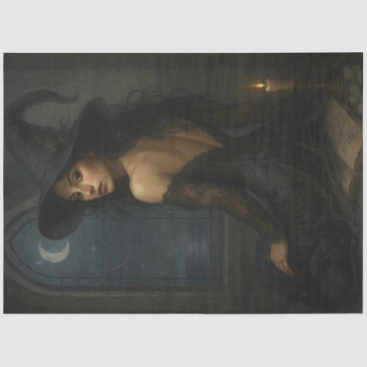 Mousseline Enchanter Sorcière Lune Gothique Découpage Papier (Recto)