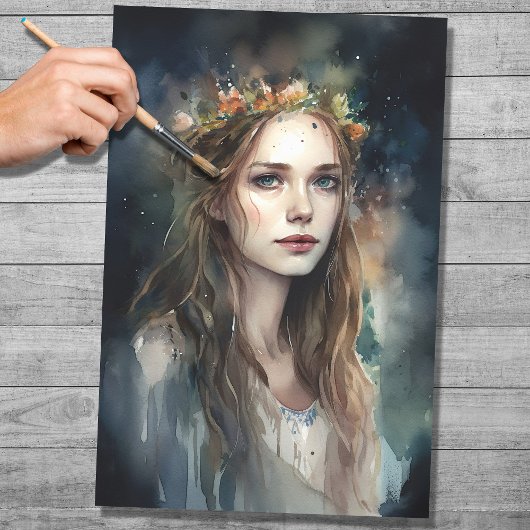 Mousseline Femme avec Aquarelle Tiara 3 Papier Découpage