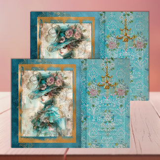 Mousseline Femme Victorienne Bleu Sarcelle – Papier de Découp
