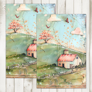 MOUSSELINE FERME BLANCHE EN PASTELS DÉCOUPAGE PAPIER TISSU