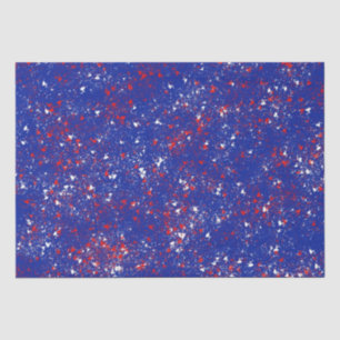 Mousseline Festif rouge et blanc sur papier de tissus bleu