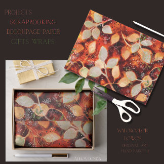 Mousseline Feuilles d'automne vibrantes Aquarelle Papier Tiss