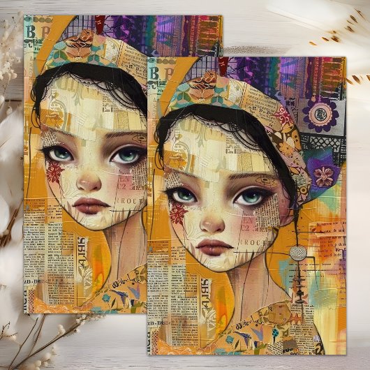 MOUSSELINE FILLE BOHO DÉCOUPAGE EN MIXTE DE TECHNIQUES PAPIER