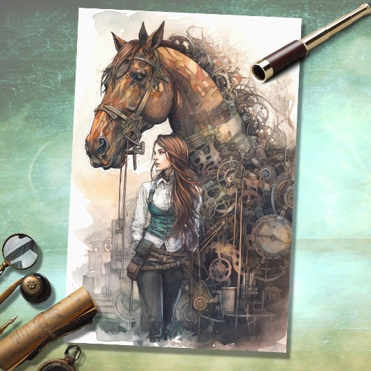 Mousseline Fille et cheval Steampunk 2 Découpage papier