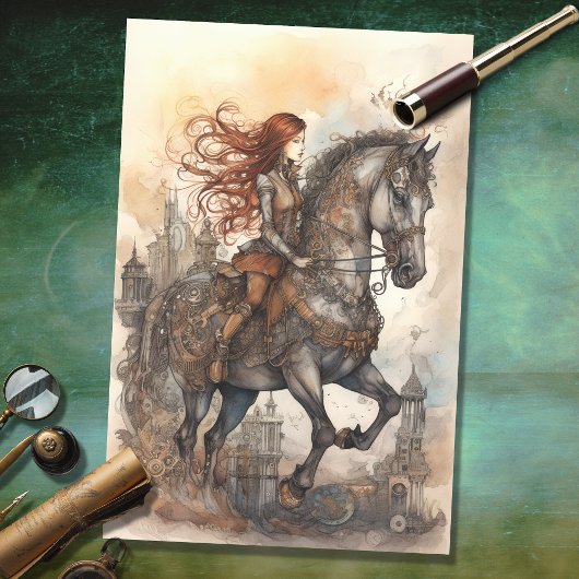 Mousseline Fille et cheval Steampunk 3 Découpage papier